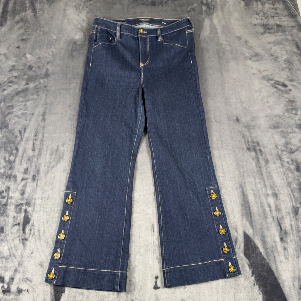 Liverpool Jeans Women 8/29 Blue The Crop Flare Button Hem Denim Pants